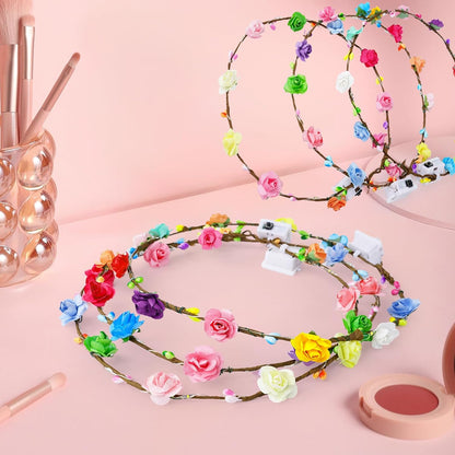 HONLYNE 24 PCS LED Flower Crowns Headbands, Light Up Flower Crowns for Women & Girls, Glow in The Dark Flower Hairbands Wreath for Wedding Beach Party Birthday Cosplay Gifts, Halloween, Christmas
