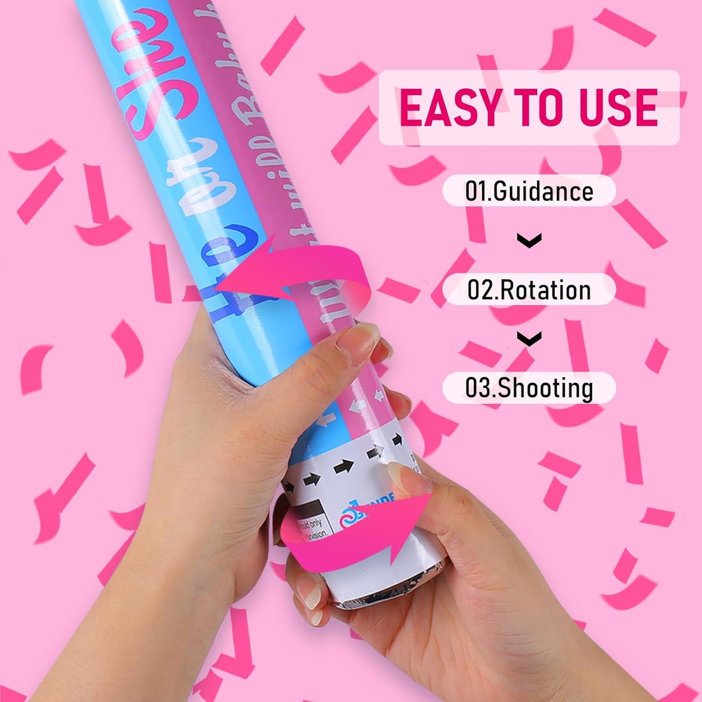 Gender Reveal Confetti Cannon - Set of 4 for Stunning Baby Gender Announcements, Perfect Gender Reveal Cannon for Parties and Celebrations (4 pink) (Non-Powder)