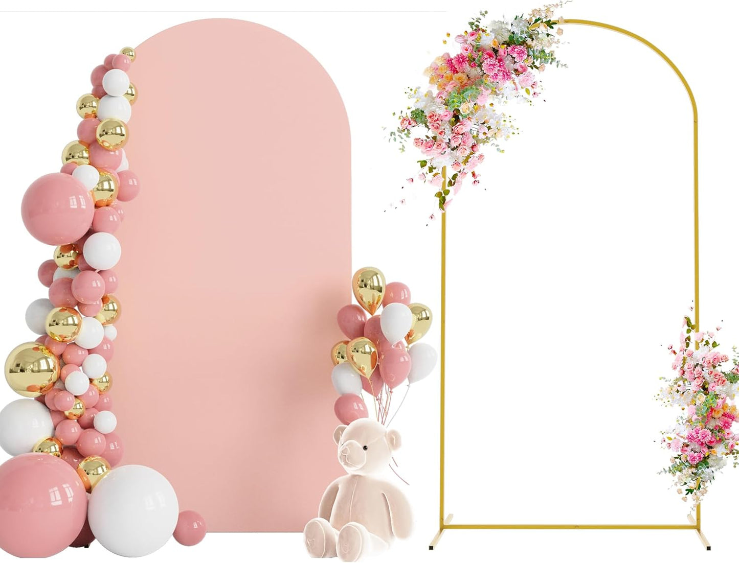 Wokceer 7.2 FT Wedding Arch Backdrop Stand and White Arch Cover, Metal Arch Stand with Arch Stand Cover for Birthday Party Wedding Ceremony Bridal Baby Shower Event Decor