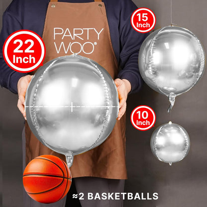 PartyWoo Metallic Gold Foil Balloons 20pcs Different Sizes Pack of 22 15 10 Inch Large Round Foil 4D Inflatable Mirror Ball Mylar Balloons for Graduation Birthday Baby Shower Party Decorations