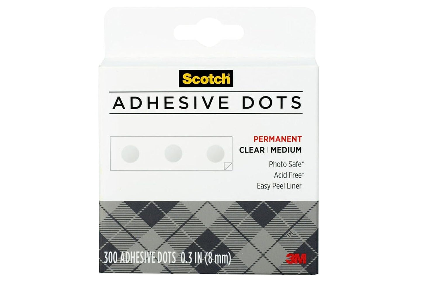 Scotch Adhesive Dots, Medium, 0.3 inches, 300 Dots/Pack, Easy Dispensing, Permanent, Photo-Safe, 1-Pack