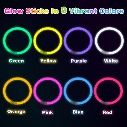 400 Pcs 8 inch Ultra Bright Glow Sticks Bulk Party Favors Pack,Christmas,Easter, Football, Birthday Decorations,Light Up Necklaces and Bracelets with 400 Connectors