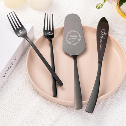 Cake Cutting Set For Wedding, Wedding Cake Knife And Server Set, Mr And Mrs Forks And Cake Cutter Set For Wedding, Bridal Shower Gifts, Engagement Gifts For Couples (Silver)