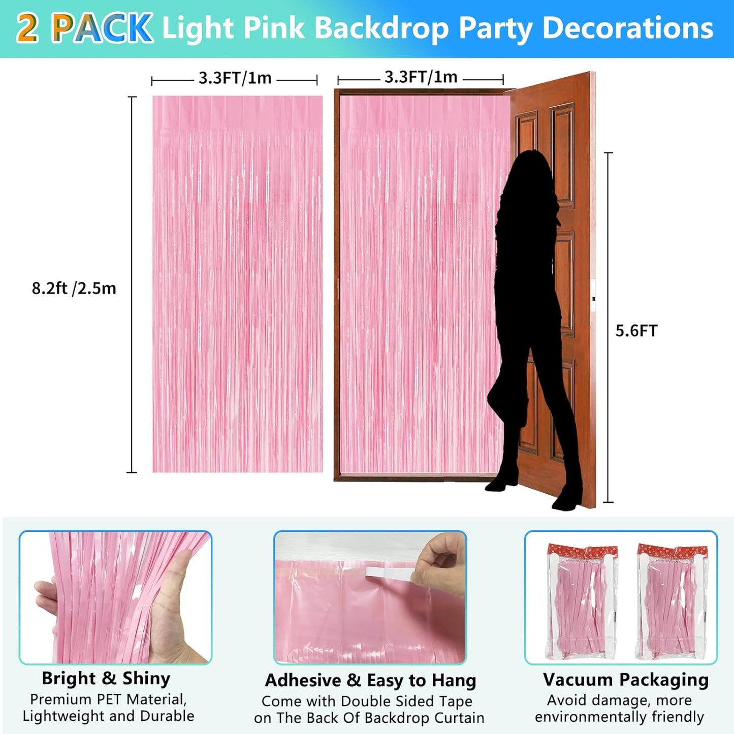2 Pack Foil Curtain Backdrop Curtains Silver Tinsel Door Streamers Birthday Party Decorations Photo Booth Props for Disco Party Graduation Wedding Baby Shower Bachelorette Christmas Gender Reveal