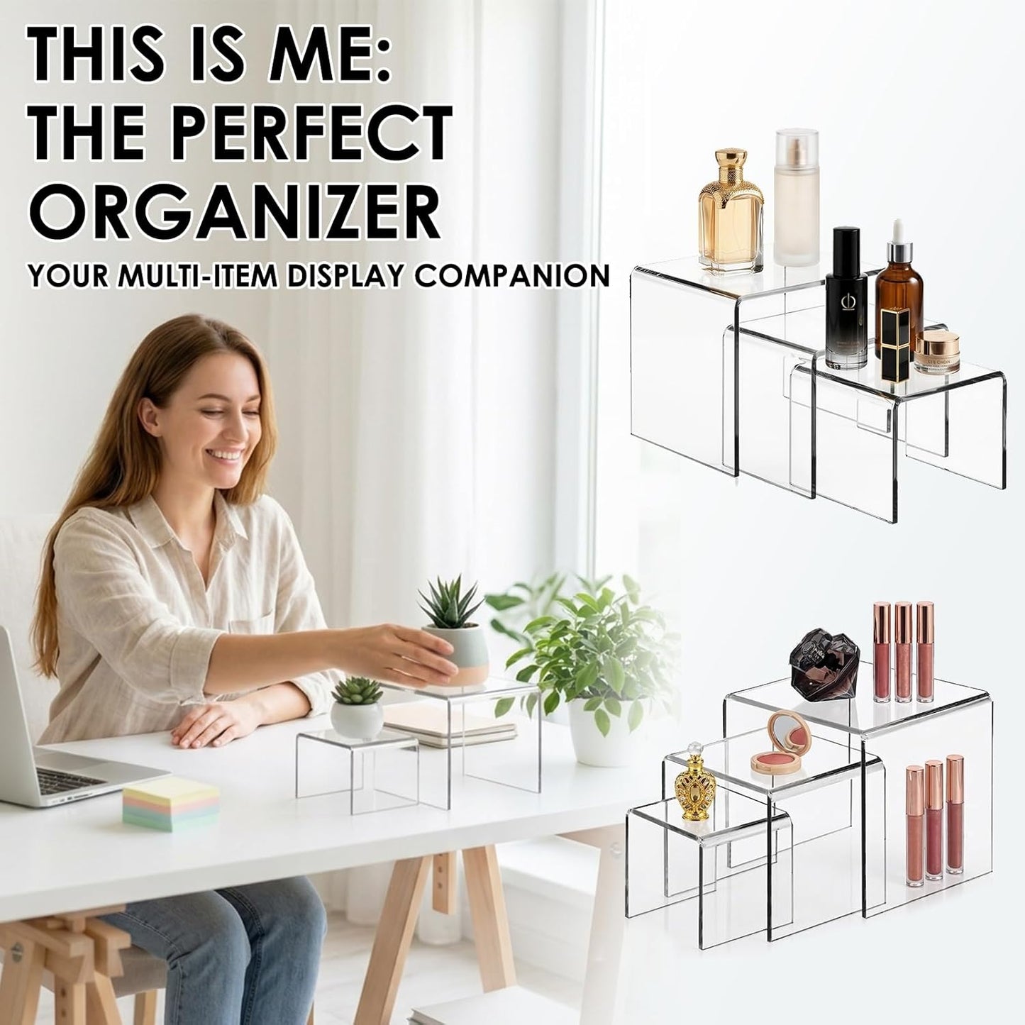 Fixwal 10pcs 2 Set Acrylic Risers for Display Clear Perfume Organizer Stands Acrylic Display Risers for Show Figures, Cupcake, Jewelry, Toys, Perfume and More (Large Size)