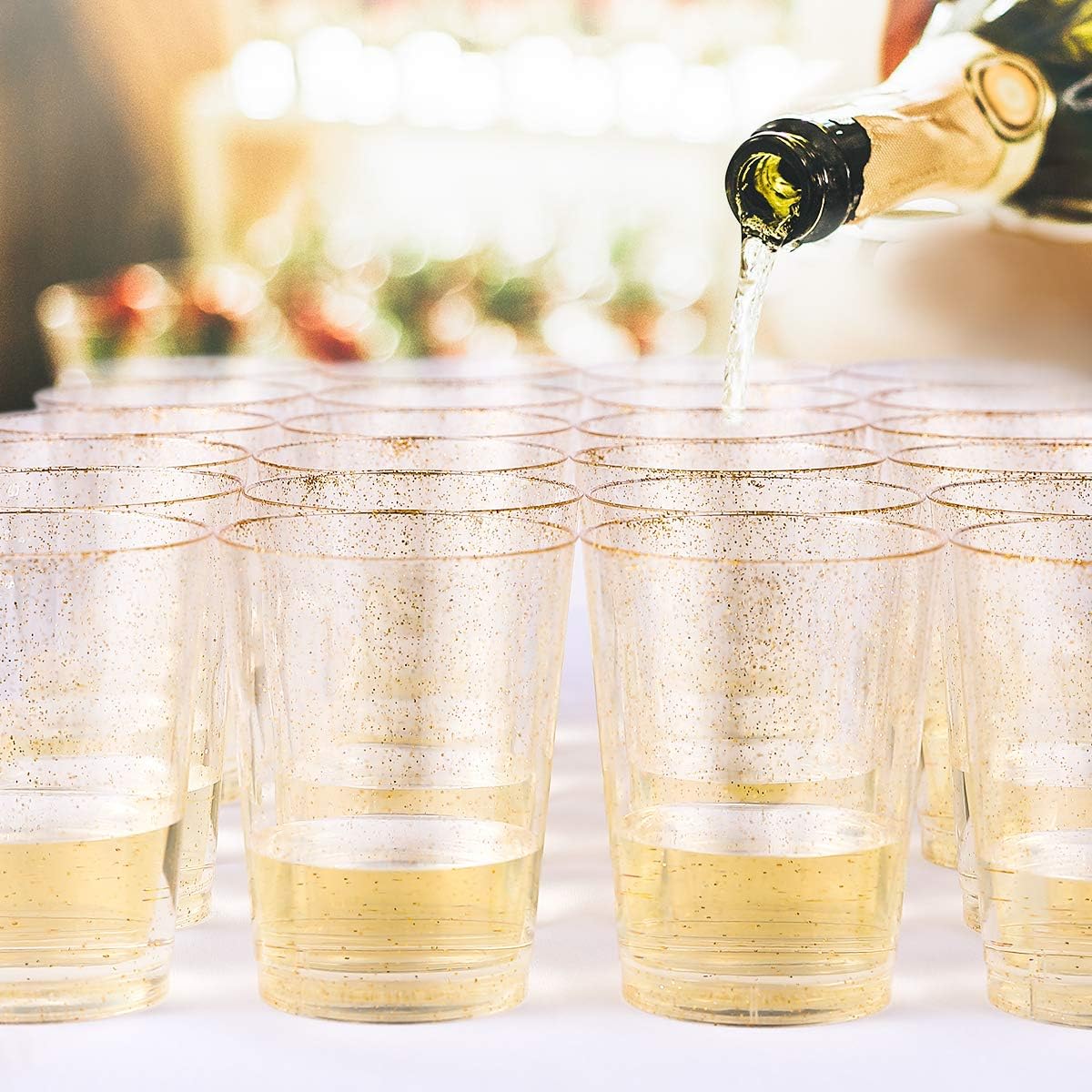 JOLLY CHEF 100 Pack 12 oz Gold Plastic Cups, Disposable Gold Cups, Heavy-duty Party Glasses for Wedding, Thanksgiving, Christmas Parties