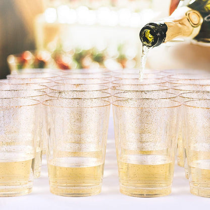 JOLLY CHEF 100 Pack 12 oz Gold Plastic Cups, Disposable Gold Cups, Heavy-duty Party Glasses for Wedding, Thanksgiving, Christmas Parties