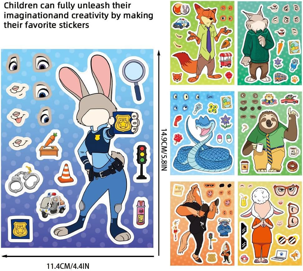 24 Sheets Cool Monster Sticker Cute Cartoon Charaters Make Your Own Sticker, Make a Face Stickers Party Favors Activities Gifts (c)