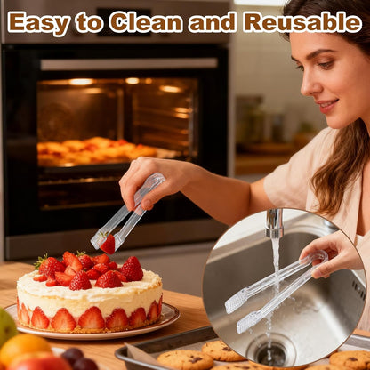 10 Pcs Clear Plastic Serving Tongs, 6.3 Inch Small Disposable Plastic Tongs for Food, Buffet, Party, Salad, Ice, Candy, Appetizer, Catering, Easy to Hold and Clean