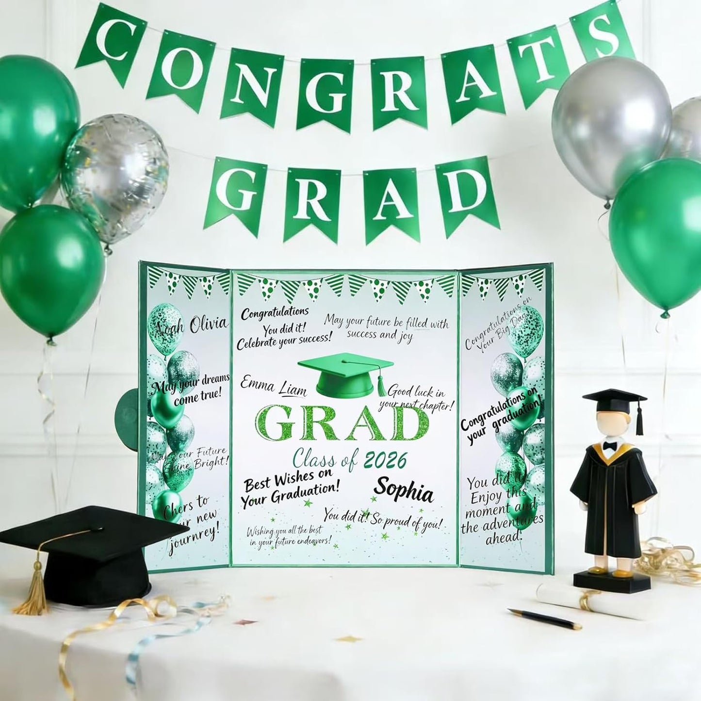 Green Graduation Party Decorations Class of 2026 - Extra Large 22" x 14" Graduation Guest Book to Sign Signature Board for Graduation Gifts Congrats Grad Party Favors Supplies Decor Keepsake