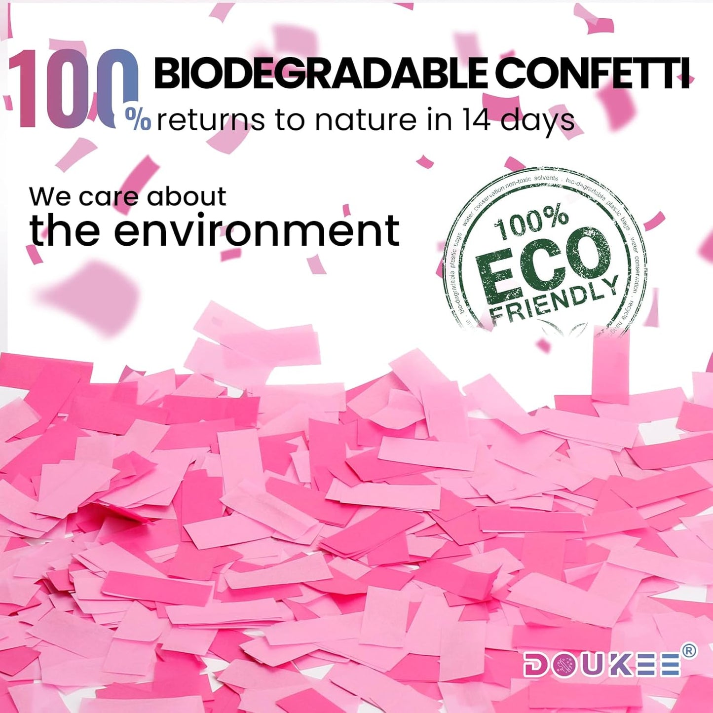 Gender Reveal Pink Confetti Cannon, DOUKEE Baby Shower Pink only Biodegradable Confetti Poppers for Girl Baby Reveal Party - 2 Set