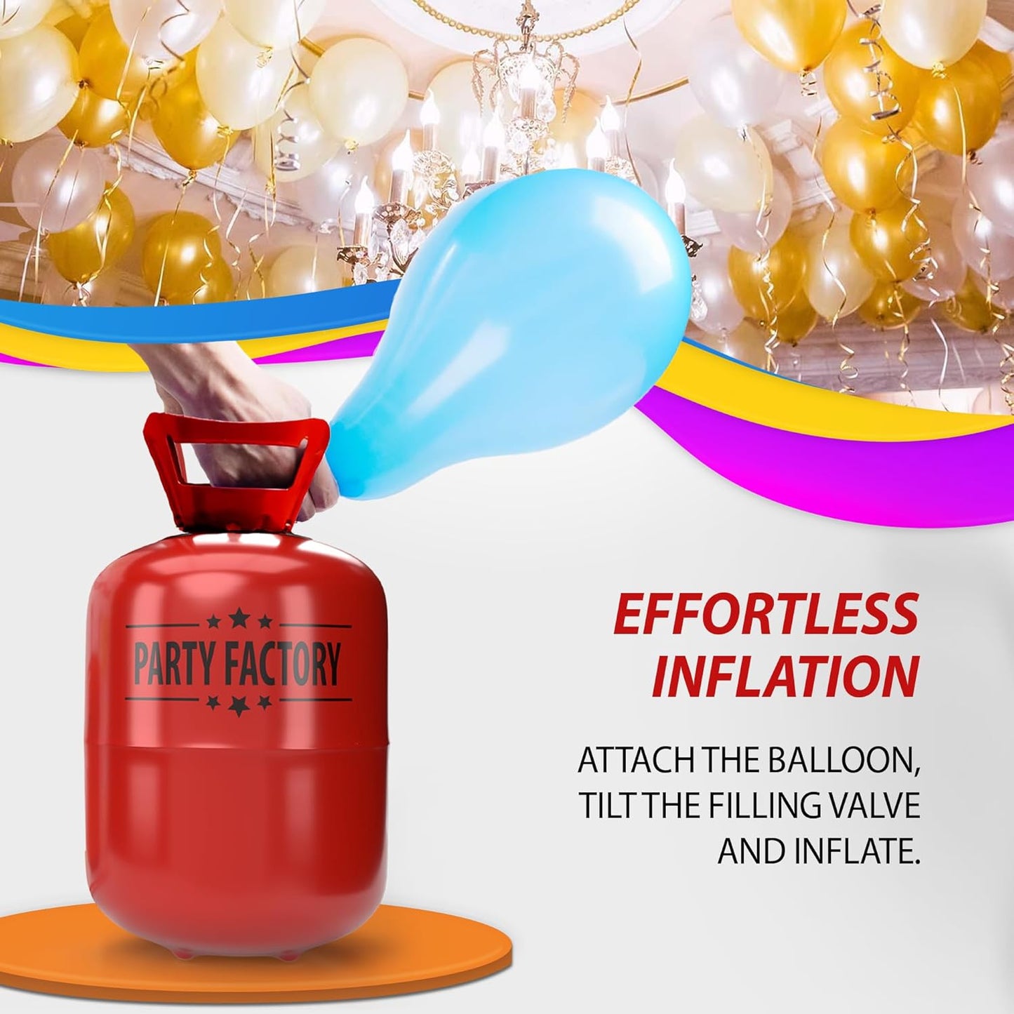 Party Factory Helium Tank, 7 cu.ft, Red - Fills up to 30 Balloons, Unisex, Occasion Type: Birthday, Bachelorette Party, Christmas, Wedding