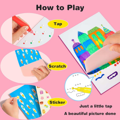 LEERYOUQU Squeegee Art Craft Kit, Creative Painting Kit for Kids, Rainbow Scratch Paper Art Set Notebooks, Magic Dot Scratch Painting Party DIY Gifts for Girls and Boys