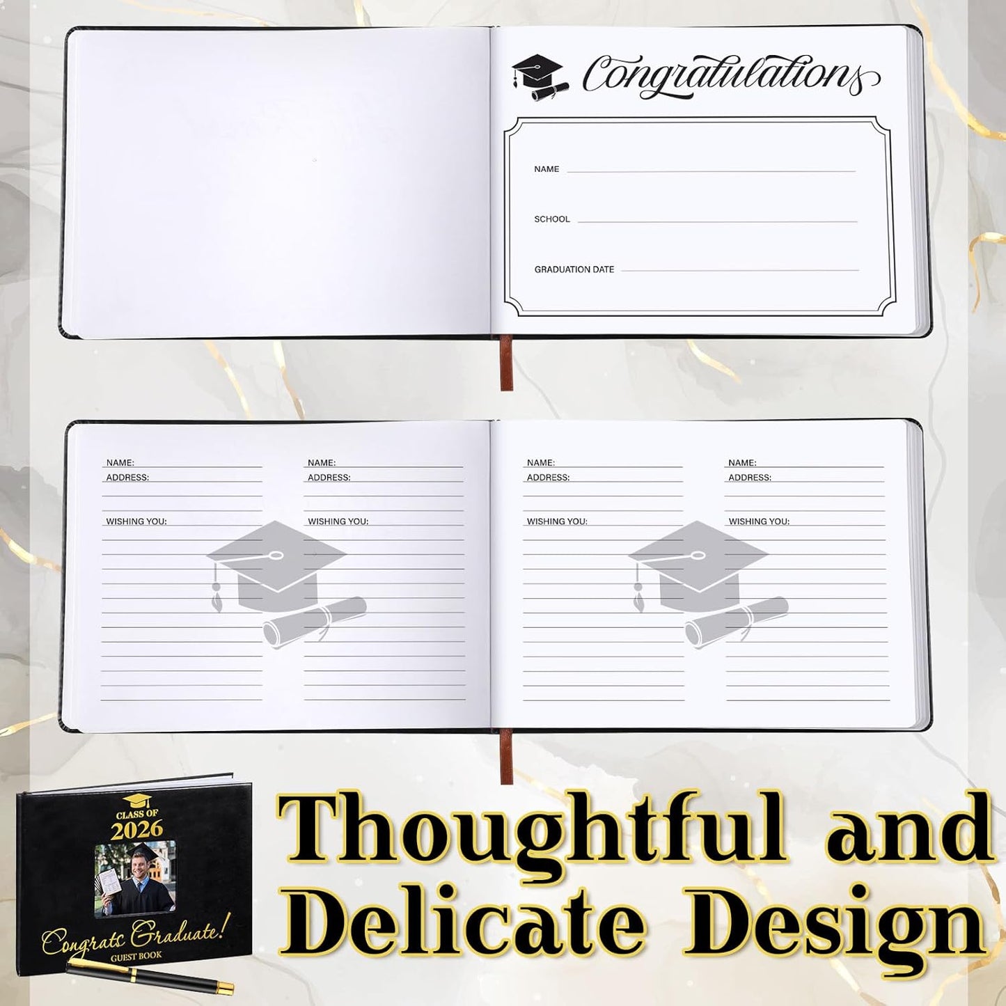 Geyoga 2026 Graduation Guest Book with Pen, 144 Pages Class of 2026 Graduation Party Guest Sign in Book Memory Scrapbook for High School Senior Nights College Grad Gifts, 6 x 8 Inch(Black)