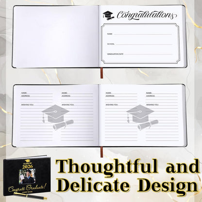 Geyoga 2026 Graduation Guest Book with Pen, 144 Pages Class of 2026 Graduation Party Guest Sign in Book Memory Scrapbook for High School Senior Nights College Grad Gifts, 6 x 8 Inch(Black)
