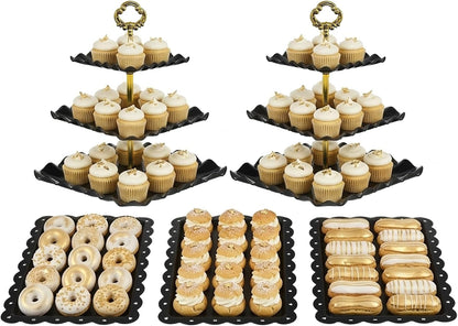 NWK 5 Piece Cake Stand Set with 2 x Large 3-Tier Cupcake Stands, 3 x Appetizer Trays, for Wedding Birthday Baby Shower Tea Party Decorations (White)