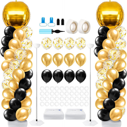 2 Sets Blue and Black White Graduation Balloon Column Stand Kit for Class of 2026, Adjustable Floor Balloon Arch Tower with Foil & Latex Balloons, DIY Decor for Grad Ceremony Backdrop
