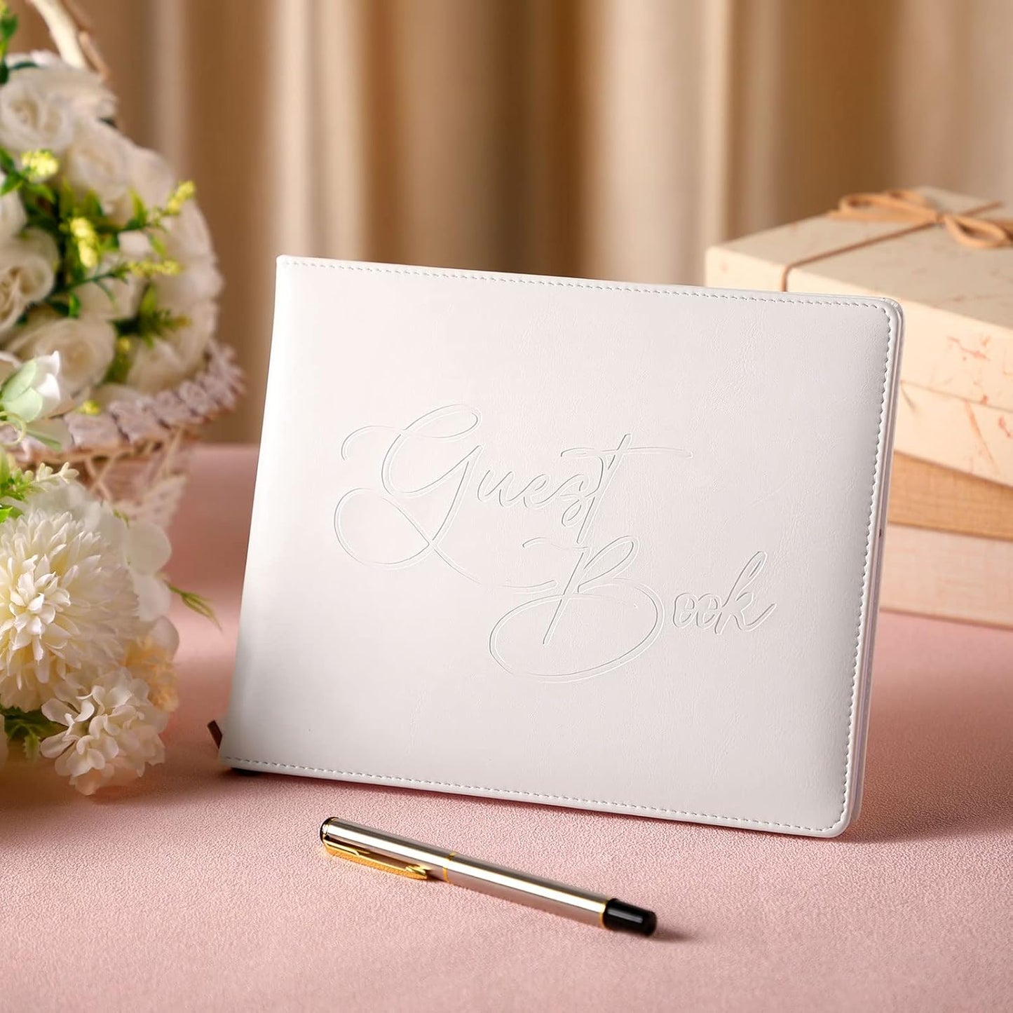 Panelee Wedding Guest Book with Pen Set Elegant Guest Sign in Books Bridal Shower Guestbook Beautiful Guest Book Wedding Reception Guestbook for Wedding (Flower, Blue)