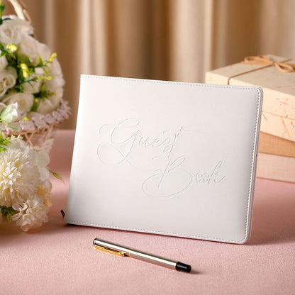Panelee Wedding Guest Book with Pen Set Elegant Guest Sign in Books Bridal Shower Guestbook Beautiful Guest Book Wedding Reception Guestbook for Wedding (Flower, Blue)