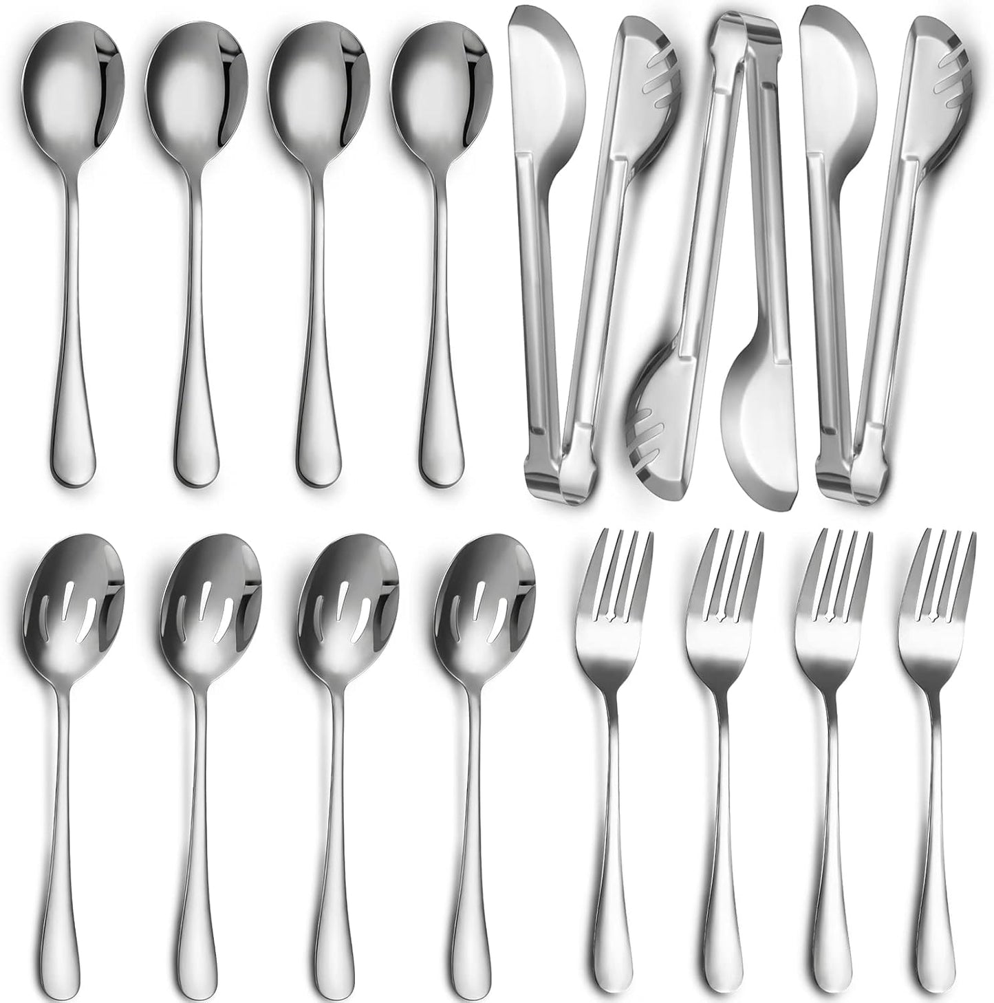 Patelai 15 Pcs Black Stainless Steel Serving Utensil Set 8.7" Large Spoons and Slotted Spoon 9.45" Tong 9" Forks Flatware Wedding Party Restaurant Cooking Kitchen Holiday Buffet Banquet Catering Hotel