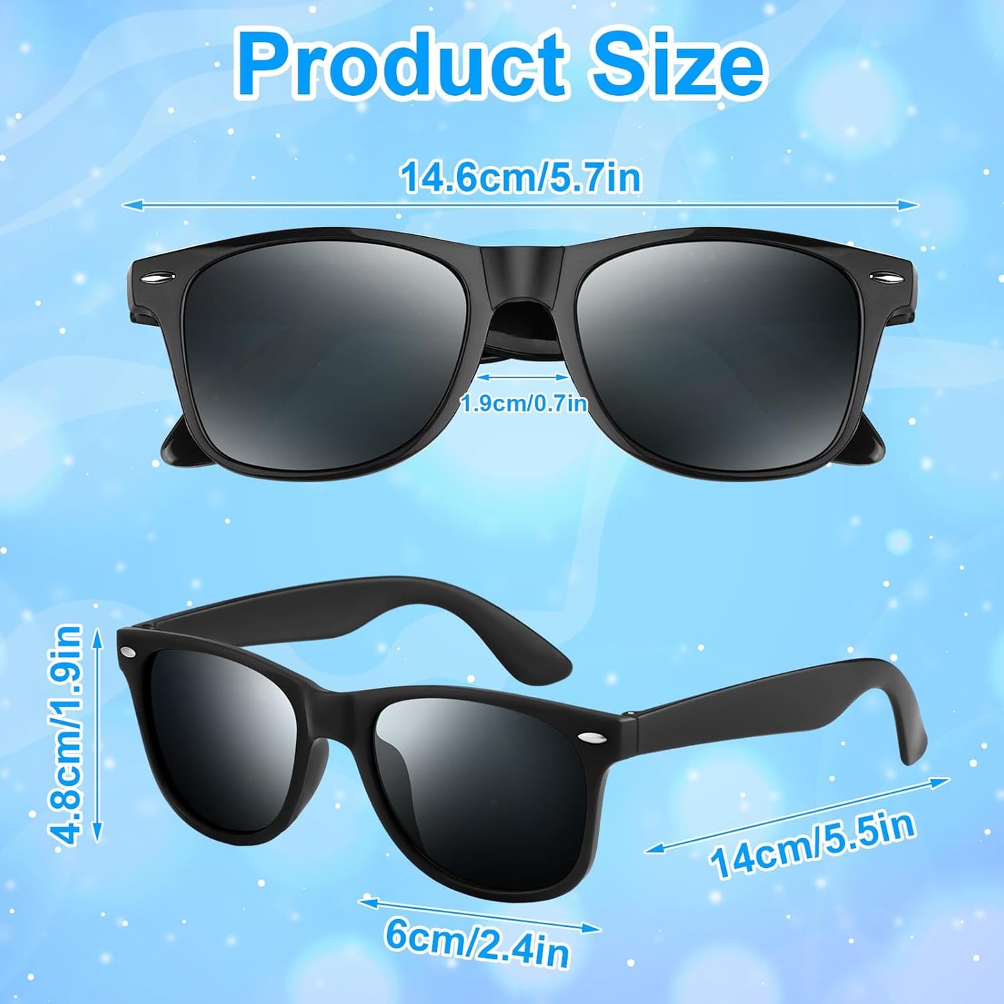 NEBURORA 6 Pack Black Sunglasses Bulk Retro Black Shades Party Sunglasses for Adult Men Women Summer Beach Party Accessories