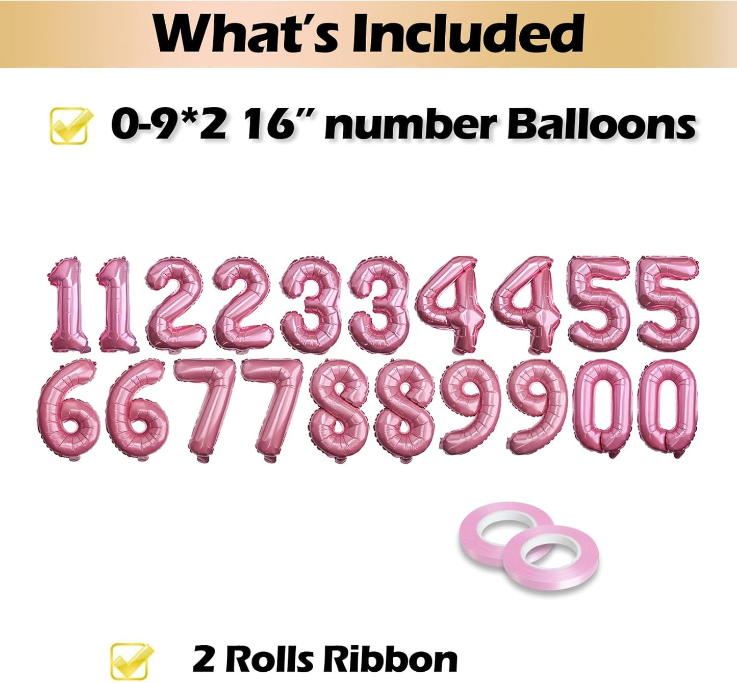 [20 Pcs] 16" Gold Foil Number Balloons (2 sets of 0-9) - Mylar Aluminum Hanging Decorations for Graduation, Birthday, Christmas & New Year's Eve Parties