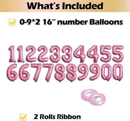 [20 Pcs] 16" Gold Foil Number Balloons (2 sets of 0-9) - Mylar Aluminum Hanging Decorations for Graduation, Birthday, Christmas & New Year's Eve Parties