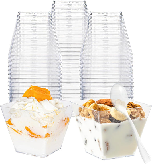 HOMIP 60 Pack 5oz Plastic Dessert Cups with Lids & Spoons – Ideal for Yogurt Parfaits, Pudding, Fruit, Ice Cream & Party Desserts – Perfect for Events & Gatherings