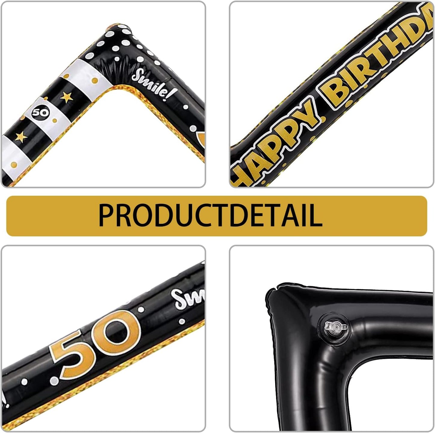 Andiker 40th Inflatable Birthday Selfie Frame, Black Gold Photo Booth Props Funny Picture Frame for Party Decorations
