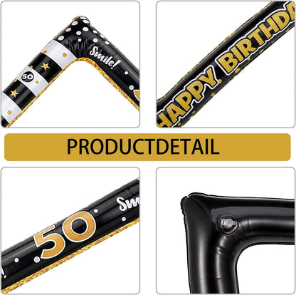 Andiker 40th Inflatable Birthday Selfie Frame, Black Gold Photo Booth Props Funny Picture Frame for Party Decorations