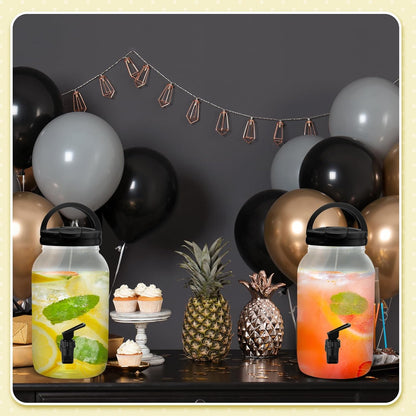 Tanlade 2 Pcs Plastic Drink Dispenser with Stand Beverage Dispenser with Sturdy Metal Base Juice Jar for Parties Lemonade Jar Spigot for Weddings Countertop Water, Each 1 Gallon (Gold)