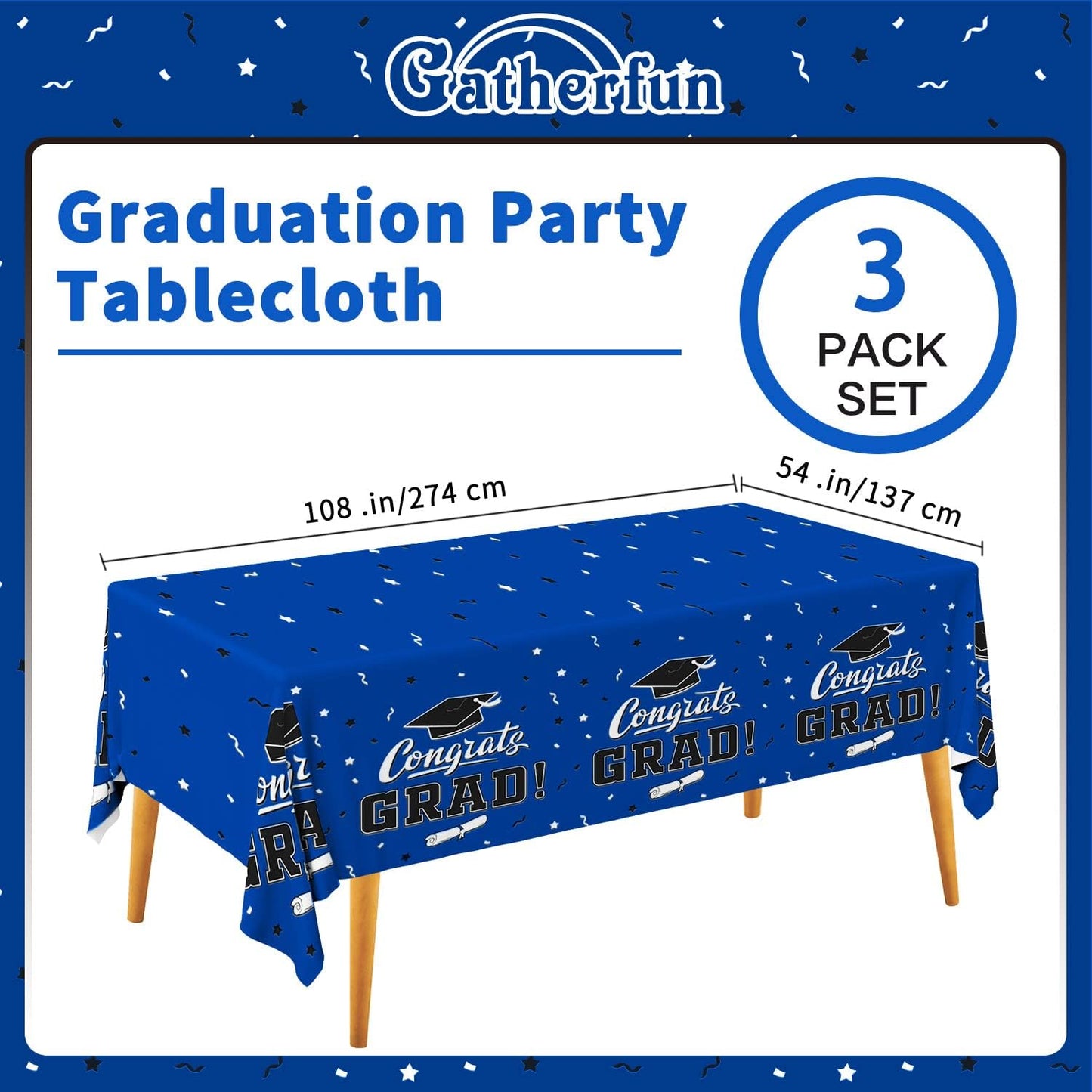 Gatherfun Graduation Party Decorations, Gongrats Grad Tablecover for Graduation Party Supplies, 3 pcs Green Table Cloths, 54"x108"
