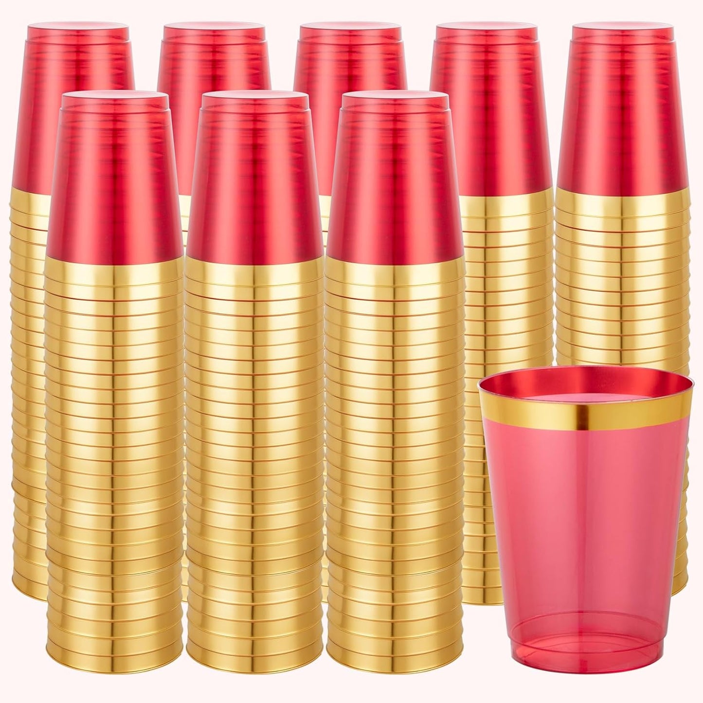 supernal 100pcs Gold Plastic Cups 12 oz, Glitter Clear Disposable Cups Heavy Duty, Fancy Plastic Cocktail Tumblers for Wedding, Parties Champagne & Mixed Drinks