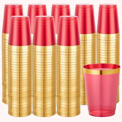 supernal 100pcs Gold Plastic Cups 12 oz, Glitter Clear Disposable Cups Heavy Duty, Fancy Plastic Cocktail Tumblers for Wedding, Parties Champagne & Mixed Drinks