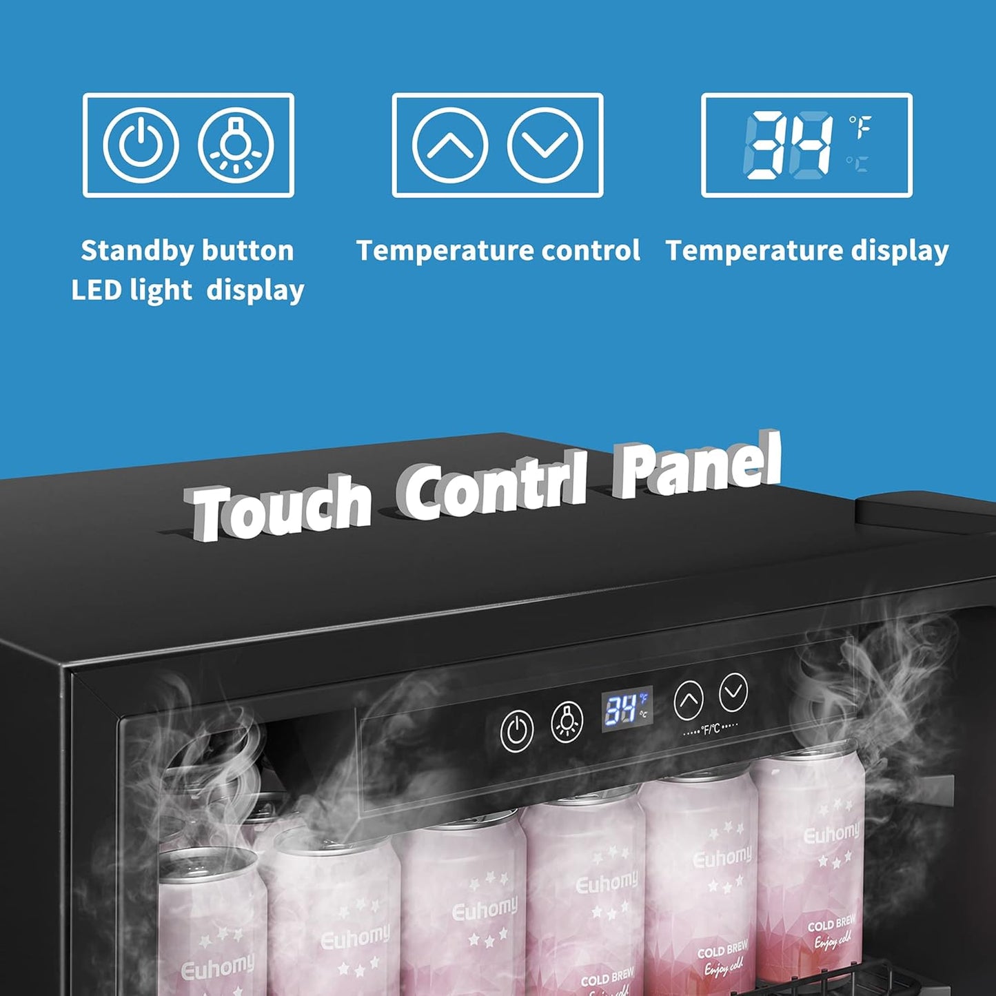 EUHOMY 4.5 Cu.ft Beverage Refrigerator and Cooler, 145 Can Mini fridge with Glass Door for Soda Beer Wine, Small Drink Dispenser with Digital Adjustable Thermostat for Home Office Bar