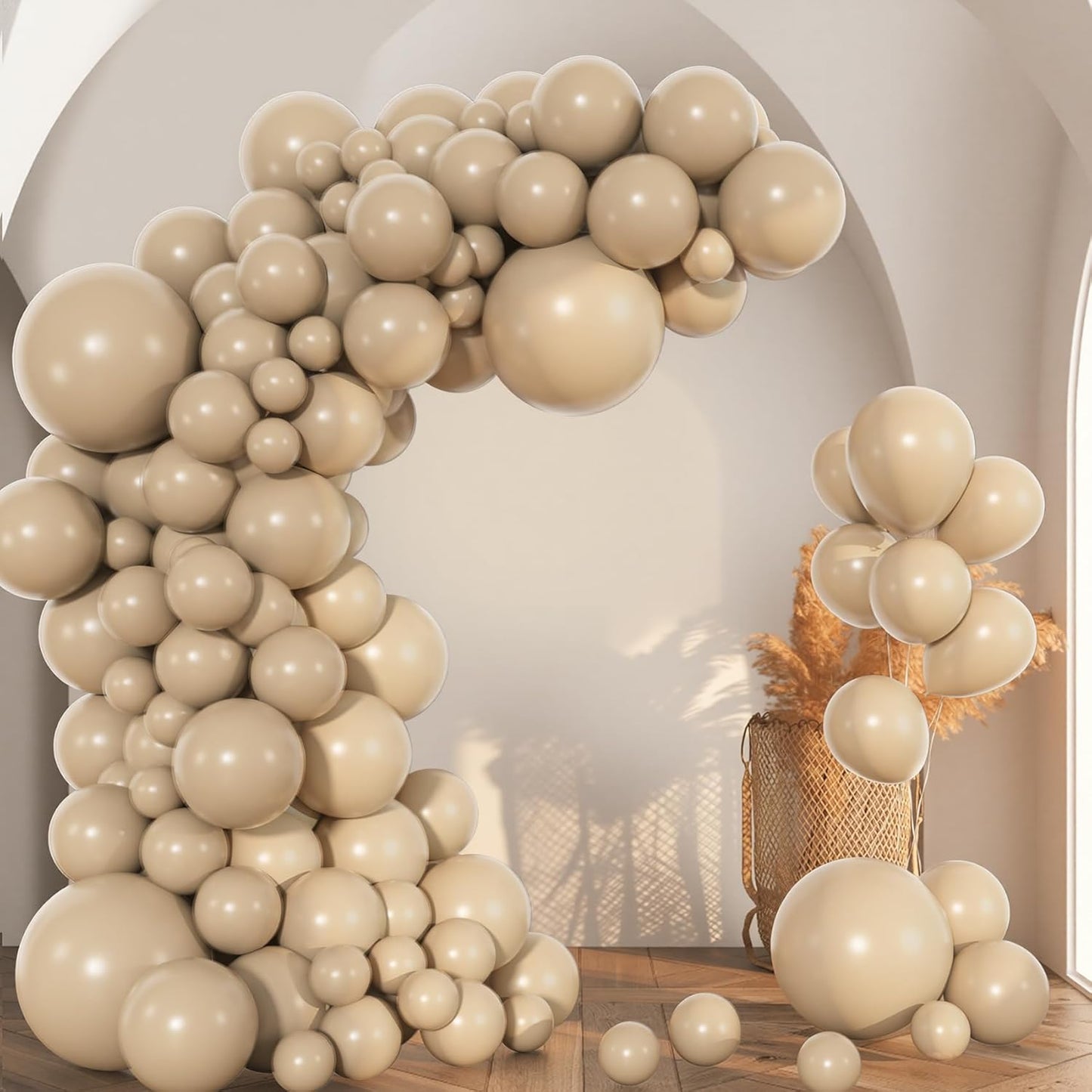 Amandir 153pcs White Sand Balloons Arch Garland Kit Different Sizes 18 12 10 5 Inch Cream Beige Sand White Latex Balloon for Birthday Boho Neutral Baby Shower Wedding Anniversary Party Decorations