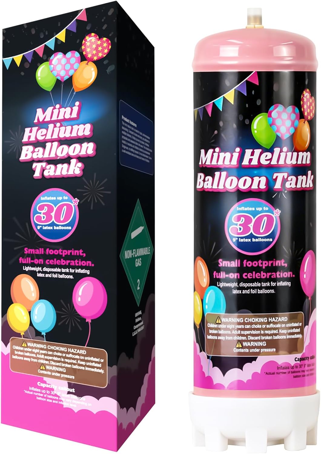 Portable Mini Helium Tank for Balloons at Home - Fills Up To 30+ Latex Balloons, Compact Disposable Helium for Long Float Time for Party, Compact & Easy Storage