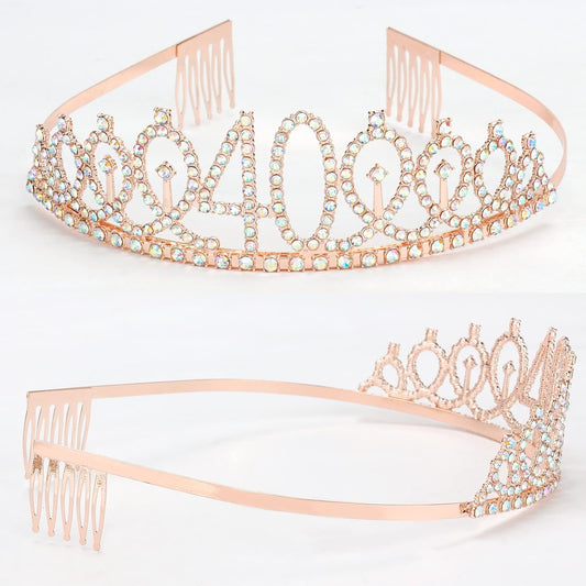 Semato 40th Birthday Decorations for Women: Rose Gold Tiara & Sash - Happy 40th Birthday Gifts Women