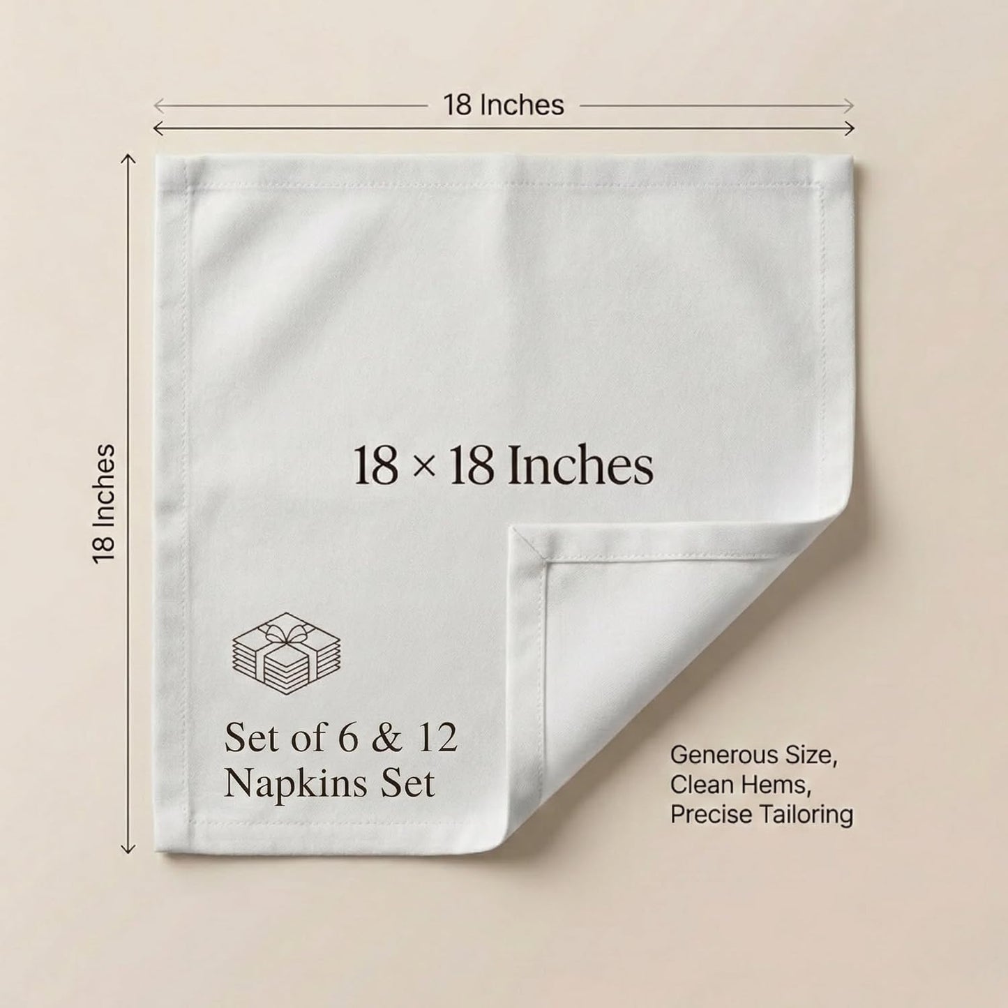 ACCENTHOME Natural Cotton Linen Napkin Set of 12 18x18 inch Dinner Napkins - Washable Soft Premium Hotel Quality Reusable Hemmed Edges Napkins Perfect Table Linens for Family Dinners, Weddings