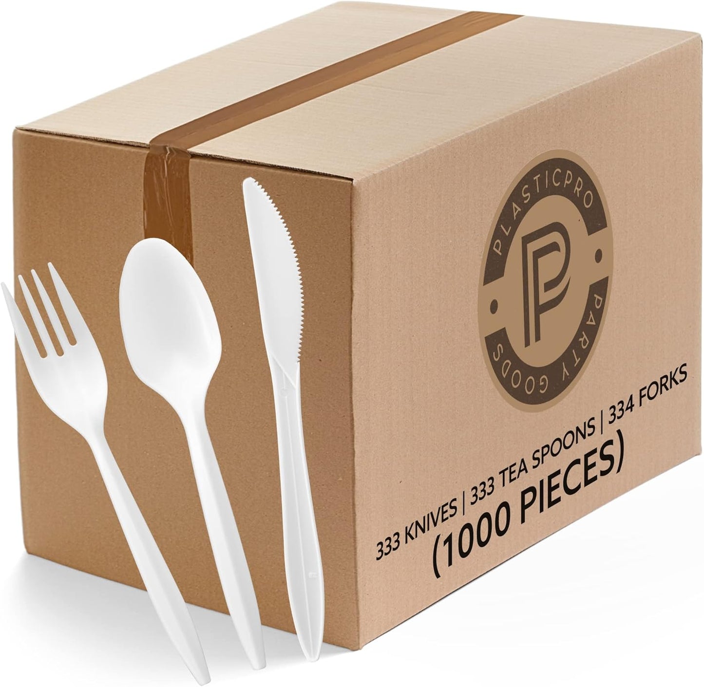 Plasticpro Cutlery Plastic Combo Sets Medium Weight Disposable Silverware White (1000 Count)
