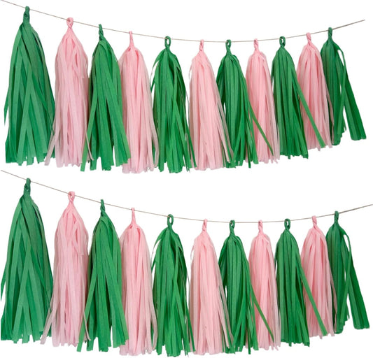 Green and Pink Tassel Garland Banner Tissue Paper Tassels for Party Decorations, Pack of 20