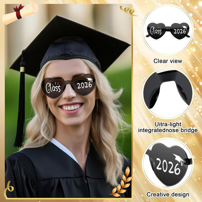 Xuhal 2026 Graduation Glasses Heart Shaped Plastic Eyeglasses Graduation Party Favor Photo Props