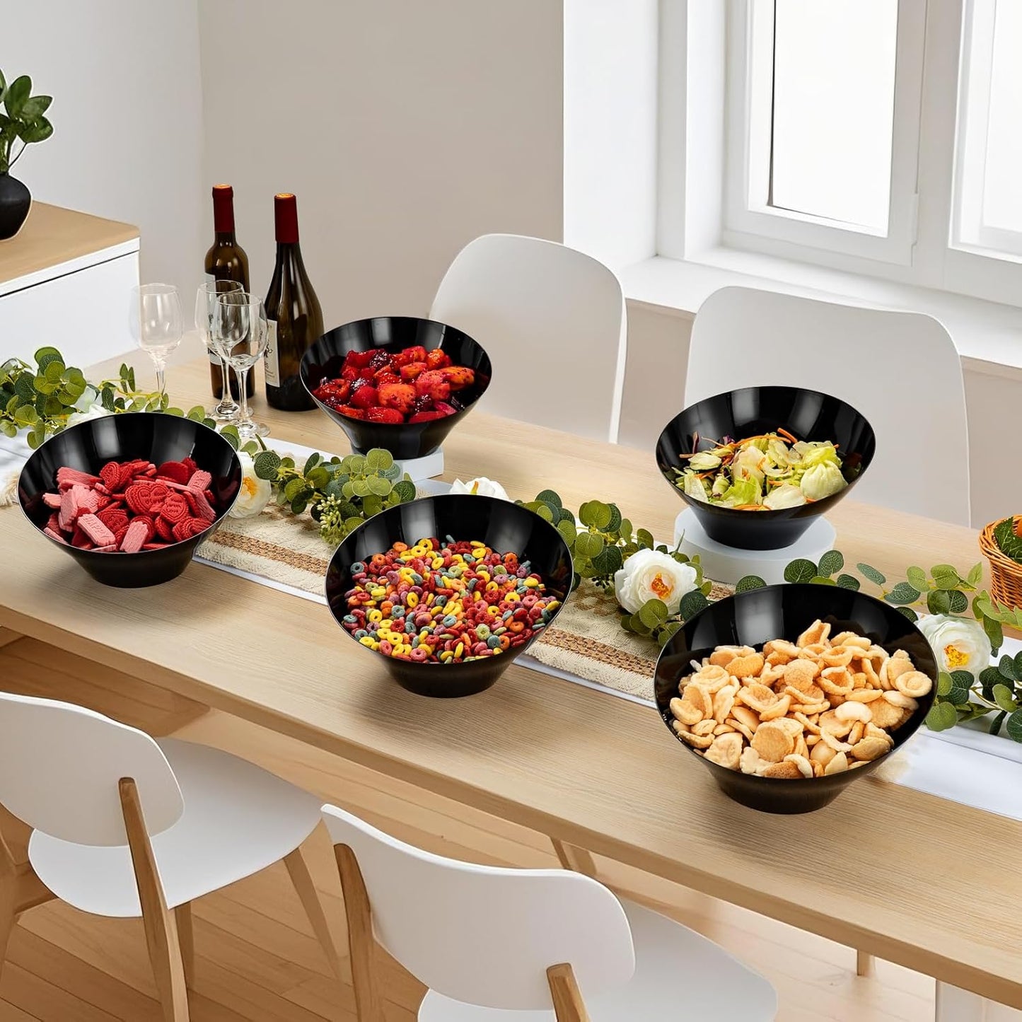 BESTVIP 54oz Clear Plastic Serving Bowls for Party - 12 Pack Angled Disposable Serving Bowls, Party for Chips, Snacks, Fruit, Salad - Bowls for Parties, Daily Use, Catering, Christmas