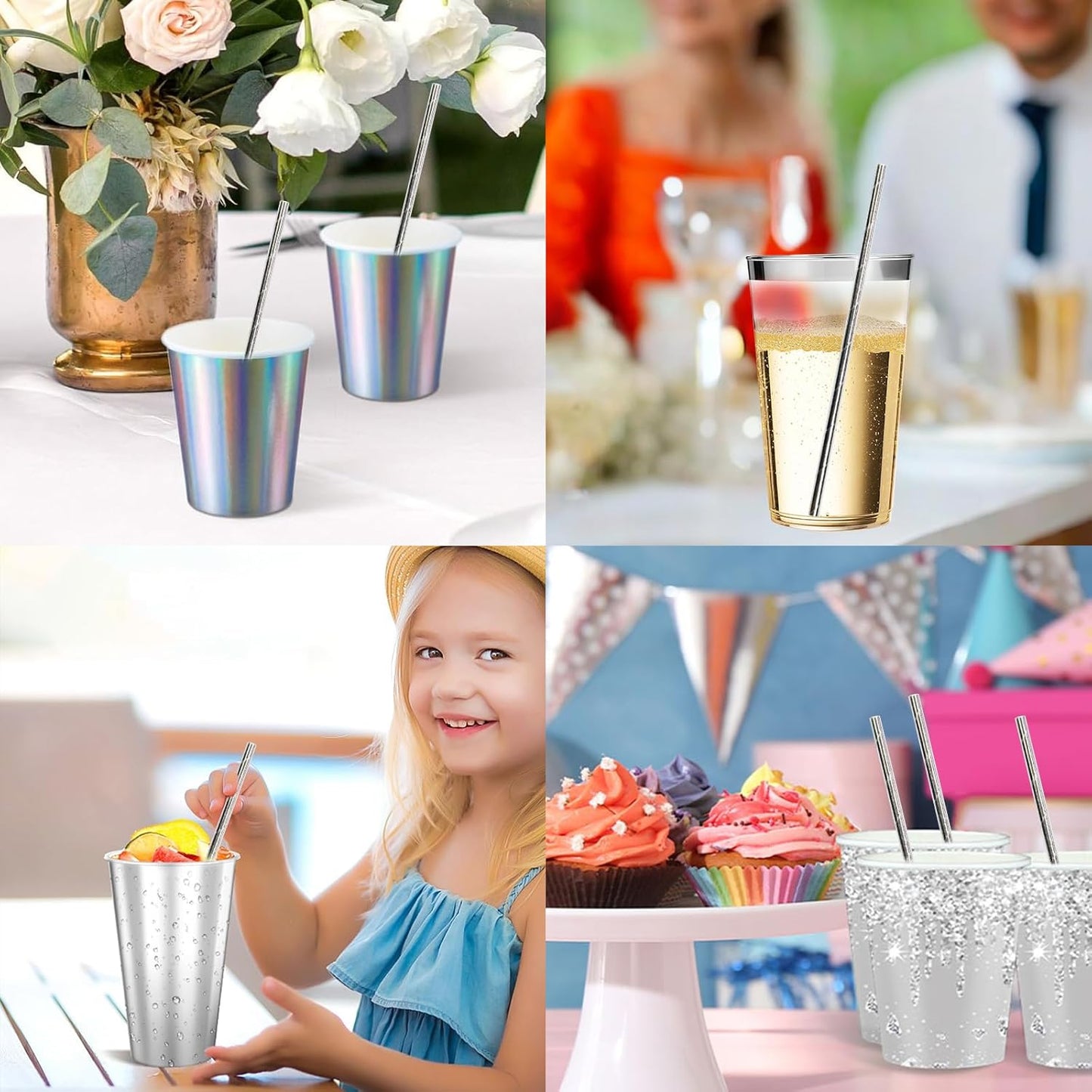 Disposable Paper Straws Solid Green - 7.75'' x 0.24'', 100 Counts - for Drinking, Beverage, Juice, Soda, Bar Supplies