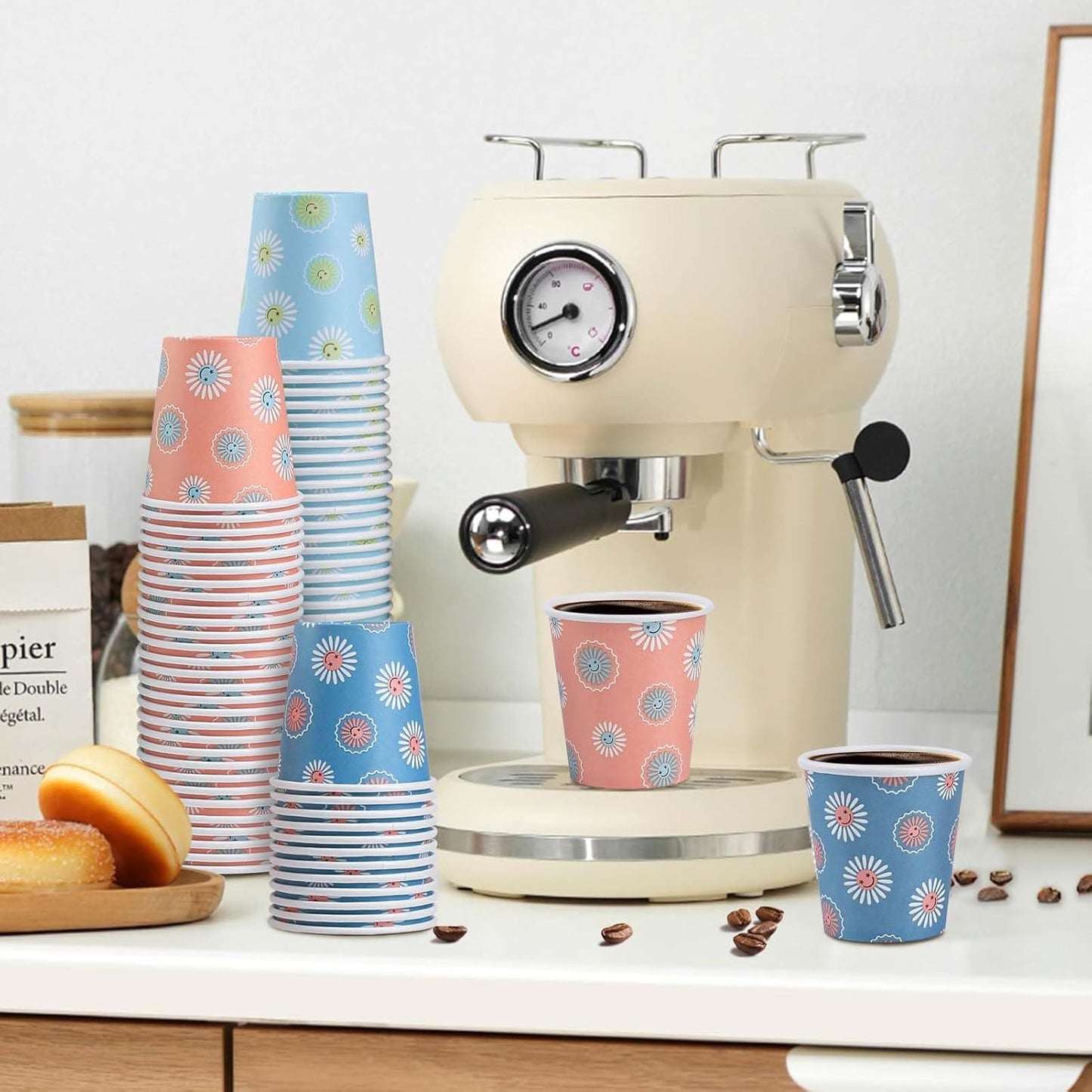 SIUQ 300 Pack Paper Cups 8 oz, Disposable Coffee Cups, Paper Coffee Cups 8 oz, Colourful Hot/Cold Beverage Drinking Cup for Water Juice or Tea, Office Party Home Travel - Daisy