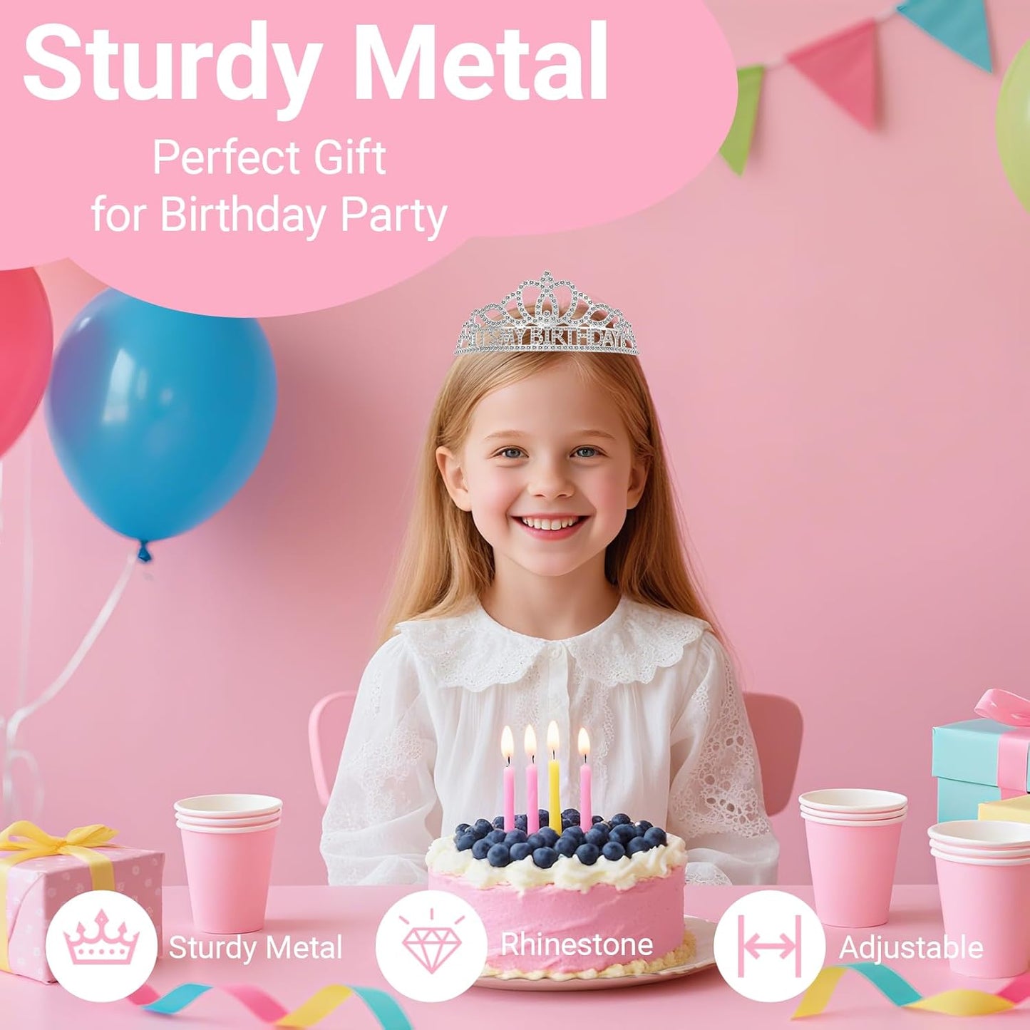 Birthday Tiara and Crown with Sash, Birthday Tiara for Women Party Silver
