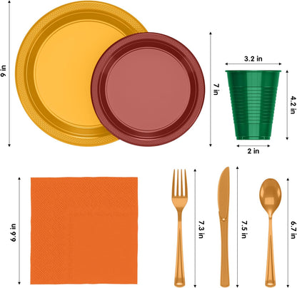 350 Pcs Black Plastic Plates For Party, Black Disposable Plates Set, 50 Of Each 9" Dinner Plate Set, 7" Dessert Plate, Cups, Napkins & Cutlery Plastic Dinnerware Set Exquisite