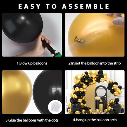 Black and Gold Balloons Garland Arch Kit, 134pcs Black and Metallic Gold Balloons with Different Size for 2026 Graduation Decorations, New Year, Birthday, Anniversary Party Decorations