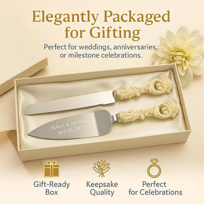 GIFTS INFINITY Personalized Wedding Cake Knife and Server Set with Engraving – Cake Cutting Utensil Set, Keepsake Gift for Wedding, Anniversary, Reception, Birthday & Other Occasions (CH-101WB)