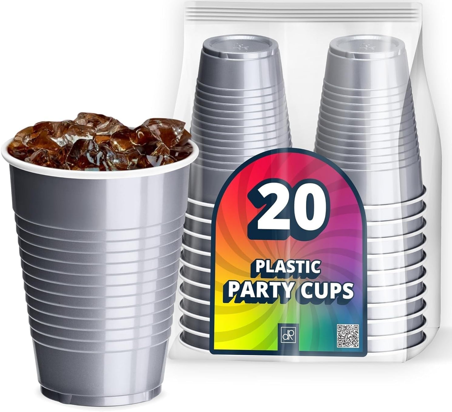 DecorRack 20 Party Cups 12 oz Disposable Plastic Cups for Birthday Party Bachelorette Camping Indoor Outdoor Events Beverage Drinking Cups (Black, 20)